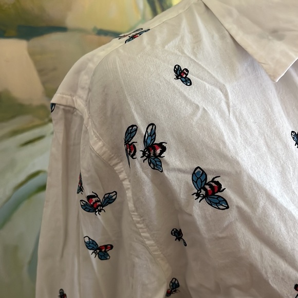 Equipment Femme Bee Print Button Down Shirt White Blue Cotton size small - Picture 3 of 16